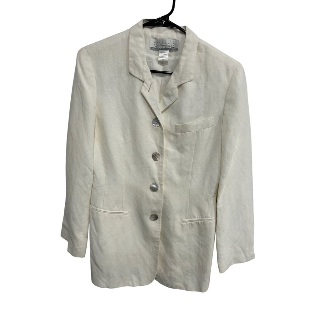 Separate Elements Cream Linen Blend Blazer Jacket Button Front Long Sleeve Sz 6P